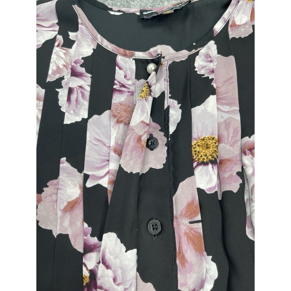 Karl Lagerfeld Top Womens Medium Black Floral Lightweight Long Sleeve Blouse - Picture 5 of 11
